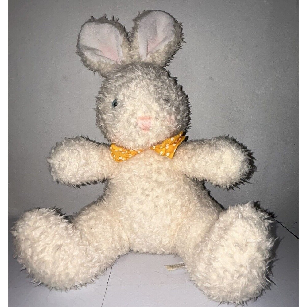 Vintage 15" Sitting Caltoy Plush Bunny Yellow Polka Dotted Tie